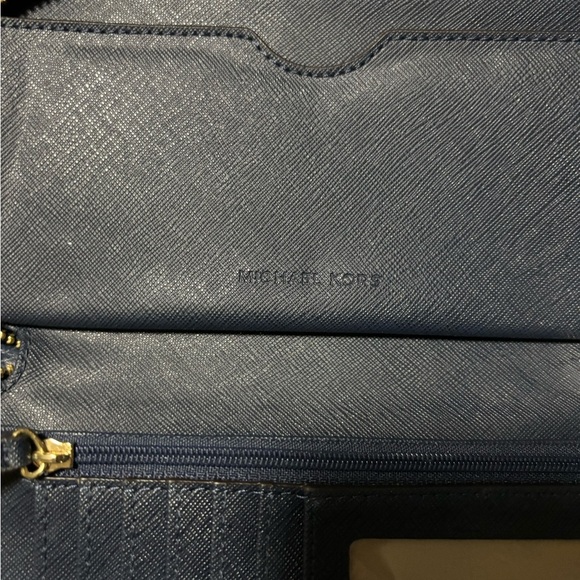 Michael Kors Navy Blue Leather Zip Around Wallet Rectangular Wristlet - Picture 9 of 13